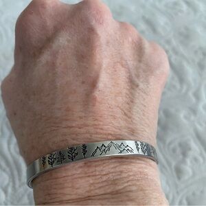 Engraved Bangle Bracelet with Mountain Design